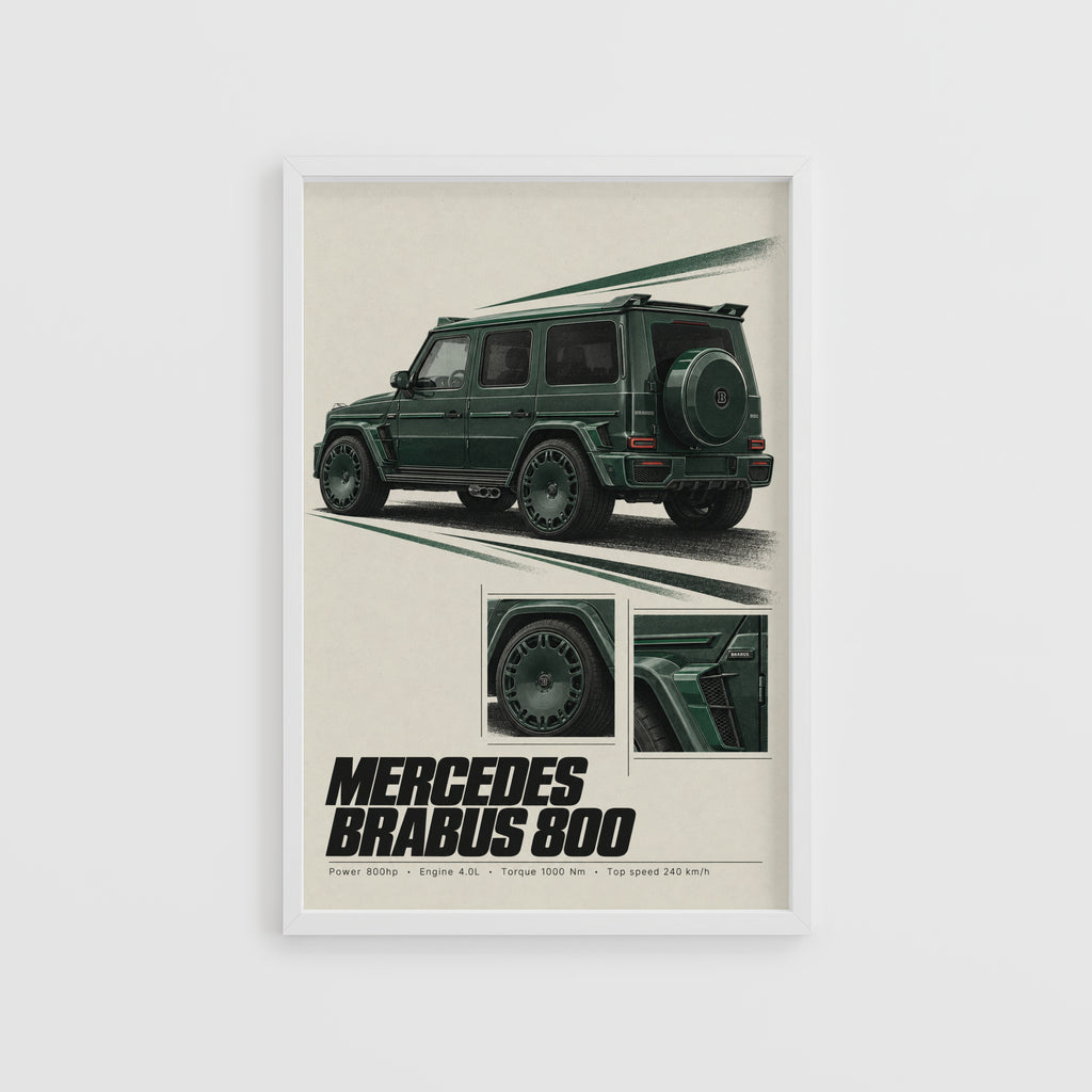 Vintage Mercedes Brabus 800 Print, Car Poster, Green G Wagon