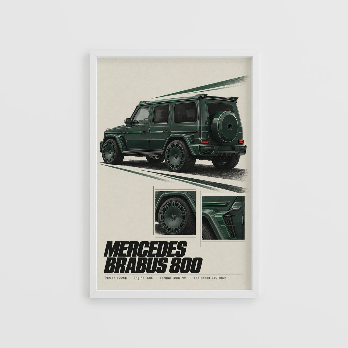 Vintage Mercedes Brabus 800 Print, Car Poster, Green G Wagon