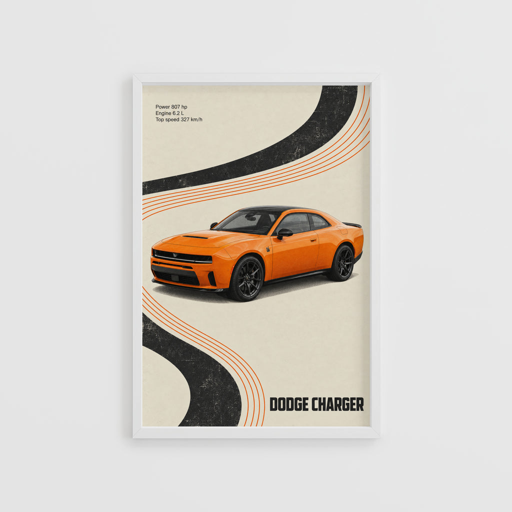 Vintage Dodge Charger Print, Muscle Car Wall Art