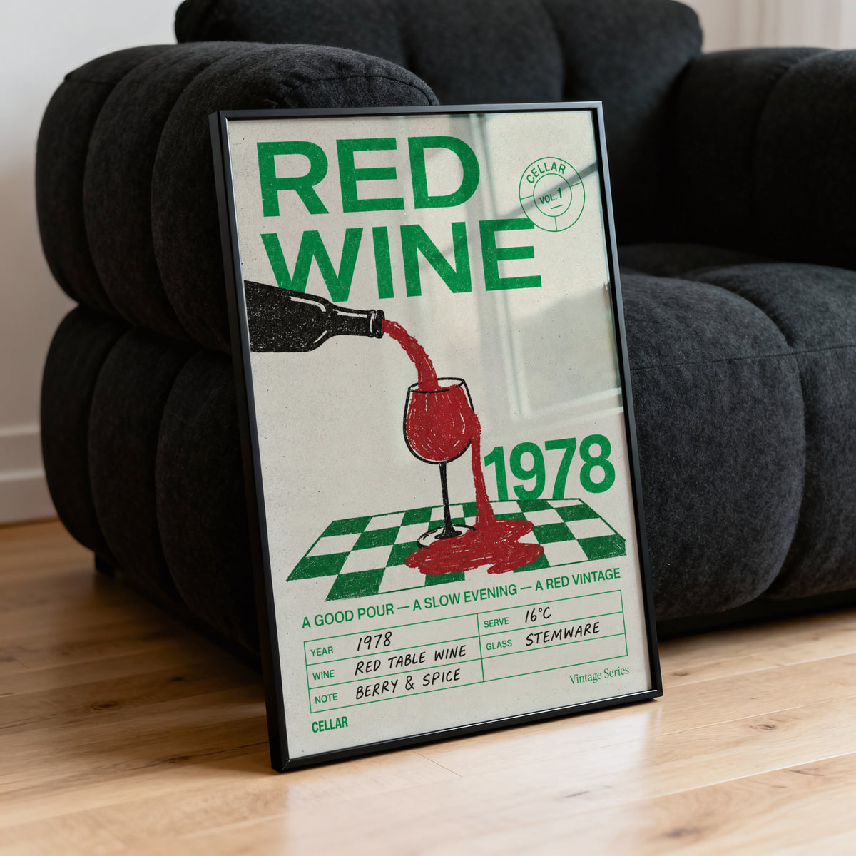 Vintage Red Wine Print Poster, Kitchen Wall Art 1978