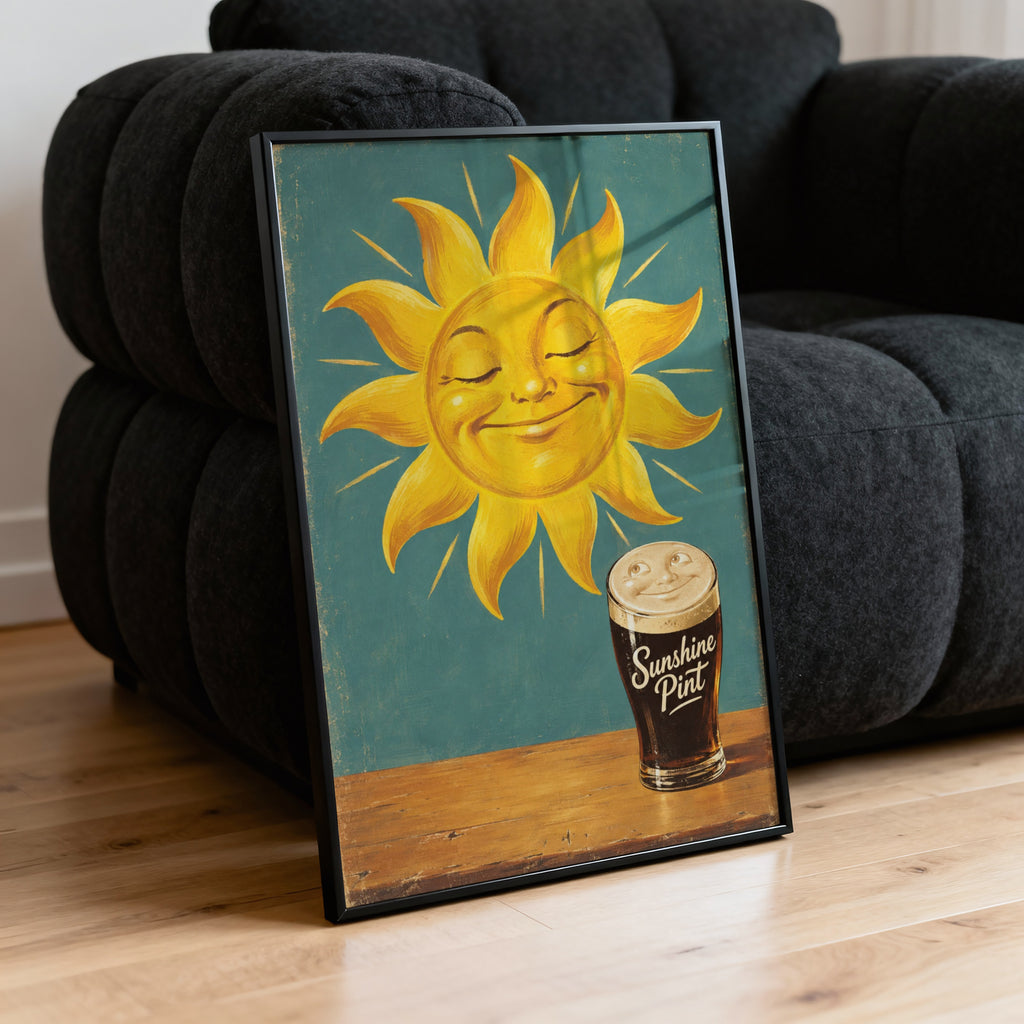 Vintage Sunshine Pint Beer Print Poster, Stout Pub Art