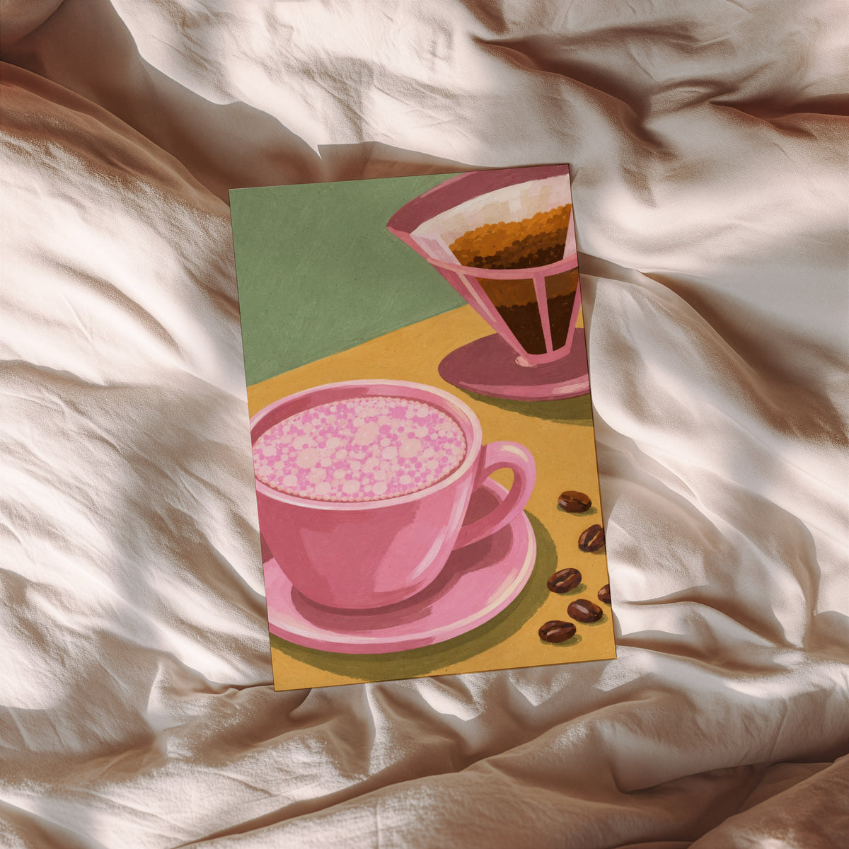 Vintage Coffee Print and Poster, Pink Kitchen Wall Art