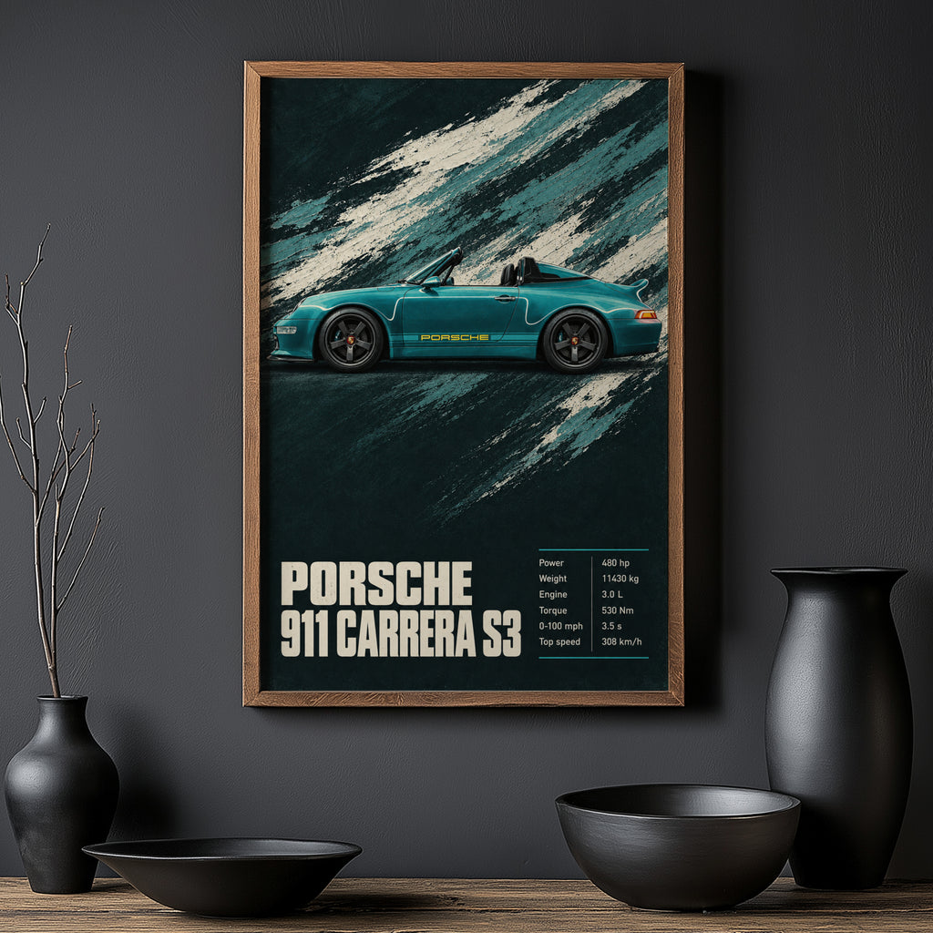 Vintage Print, Porsche 911 Carrera S3 Wall Art