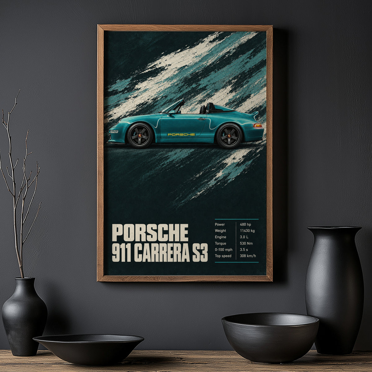 Vintage Print, Porsche 911 Carrera S3 Wall Art