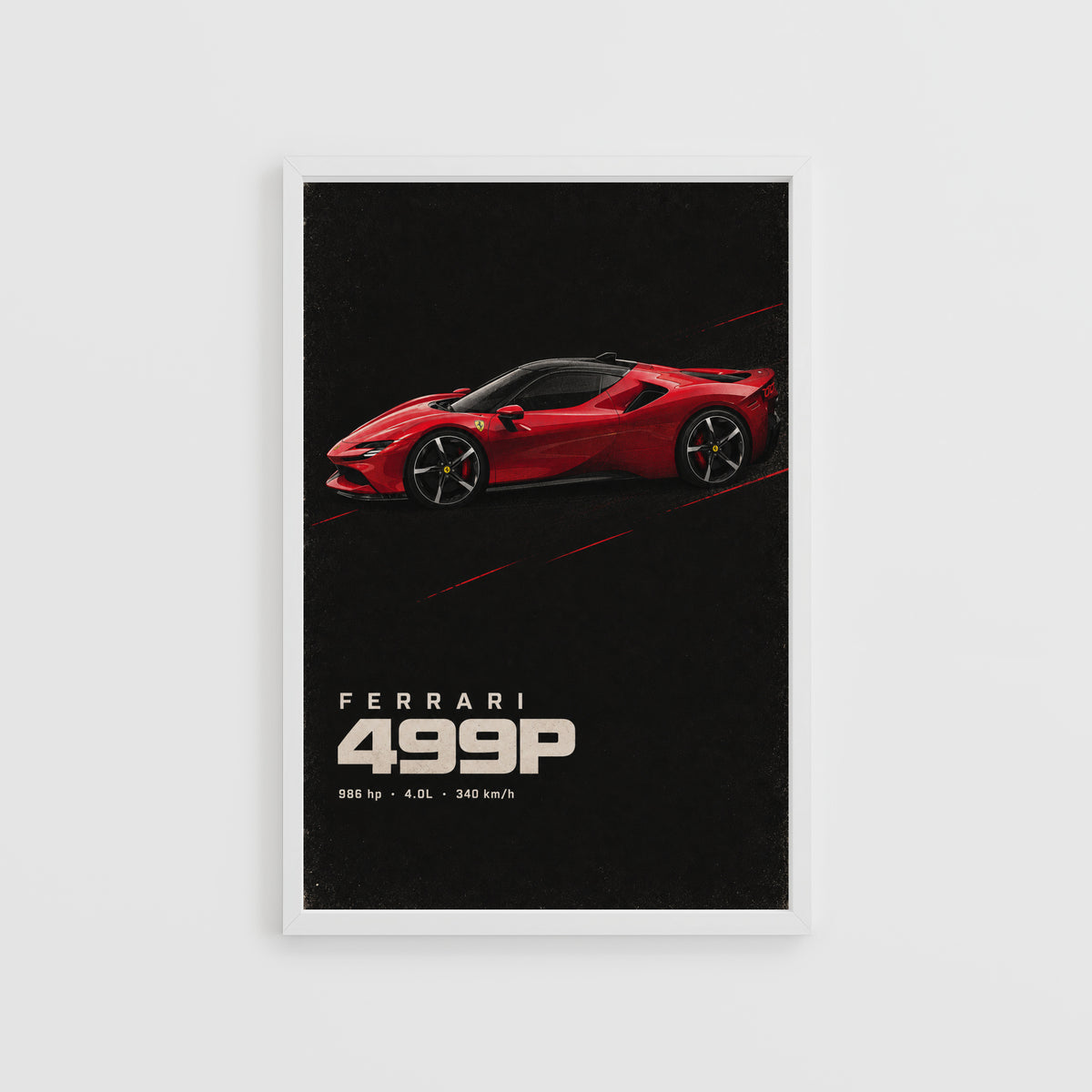 Vintage Ferrari 499P Print, Red Supercar Wall Art