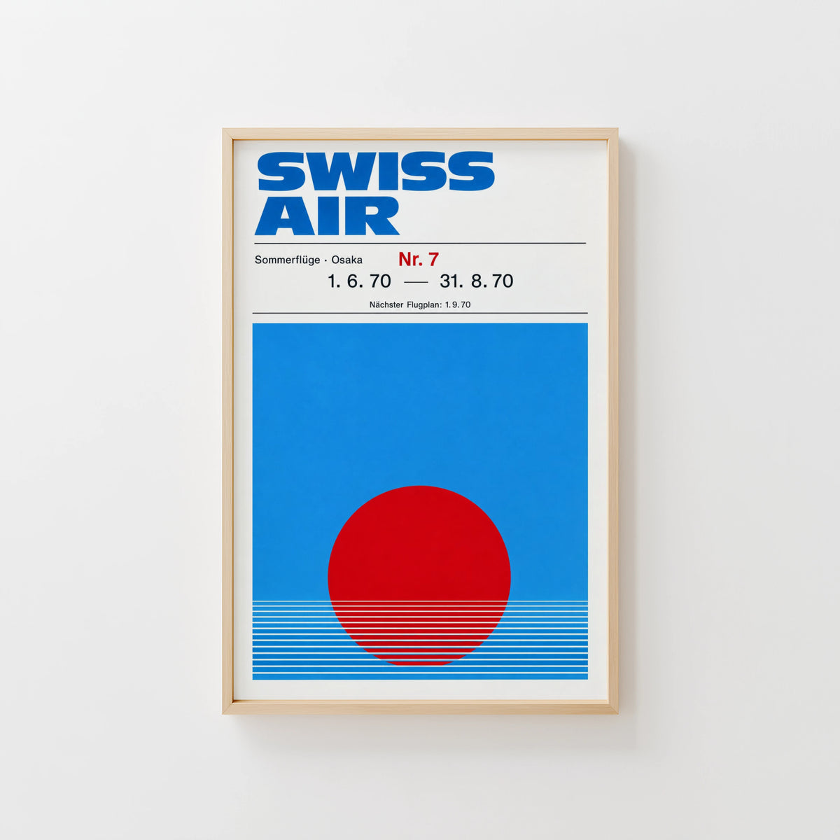 Vintage Swiss Air Osaka Poster, Retro Travel Wall Art Print