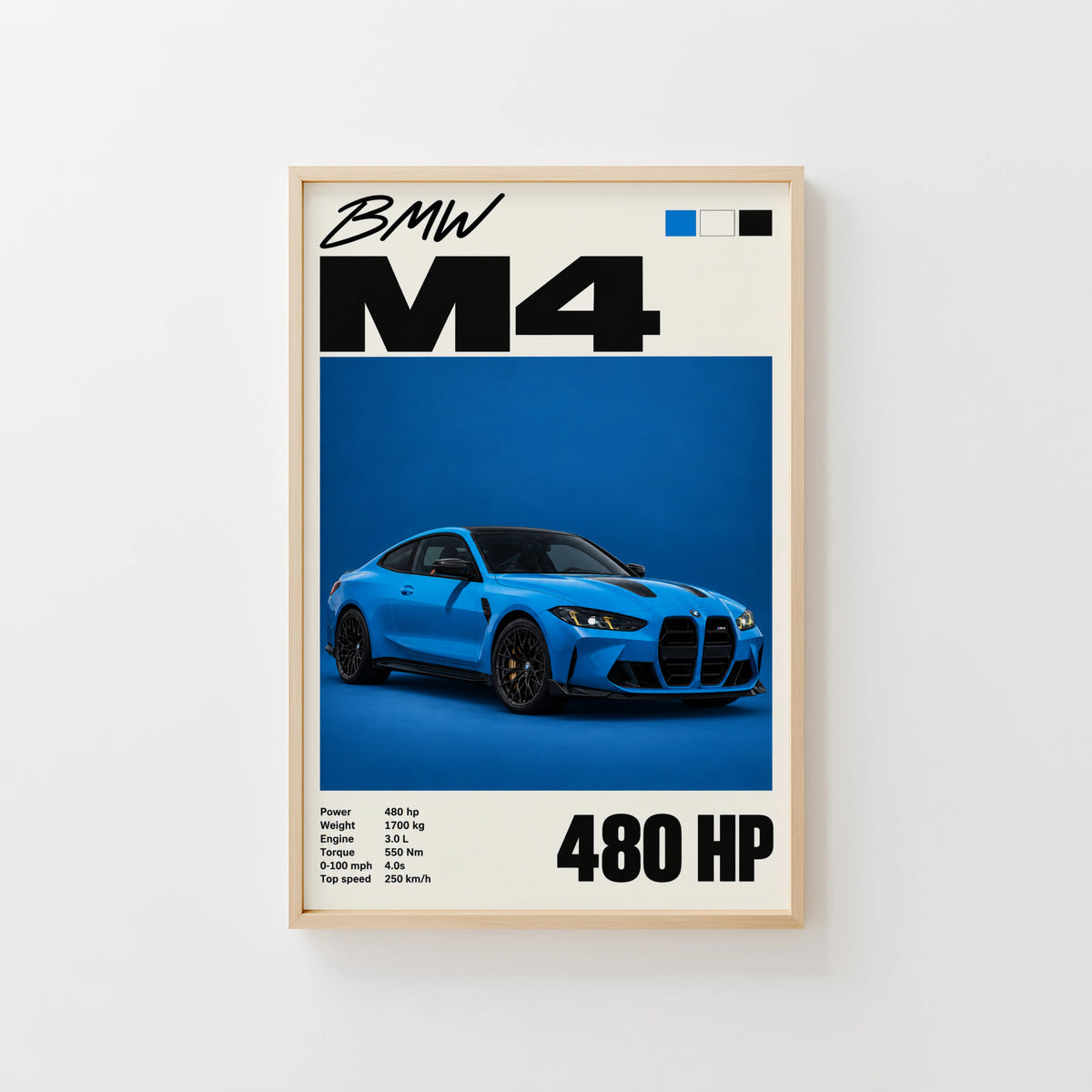 Vintage BMW M4 Print, Blue Coupe Car Wall Art