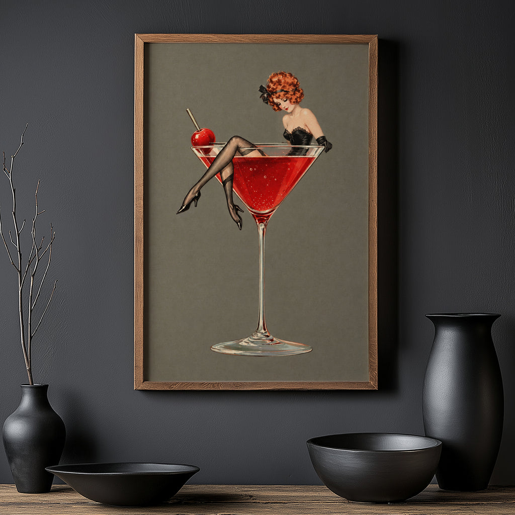 Vintage Cocktail Print Poster, Martini Pin Up Wall Art
