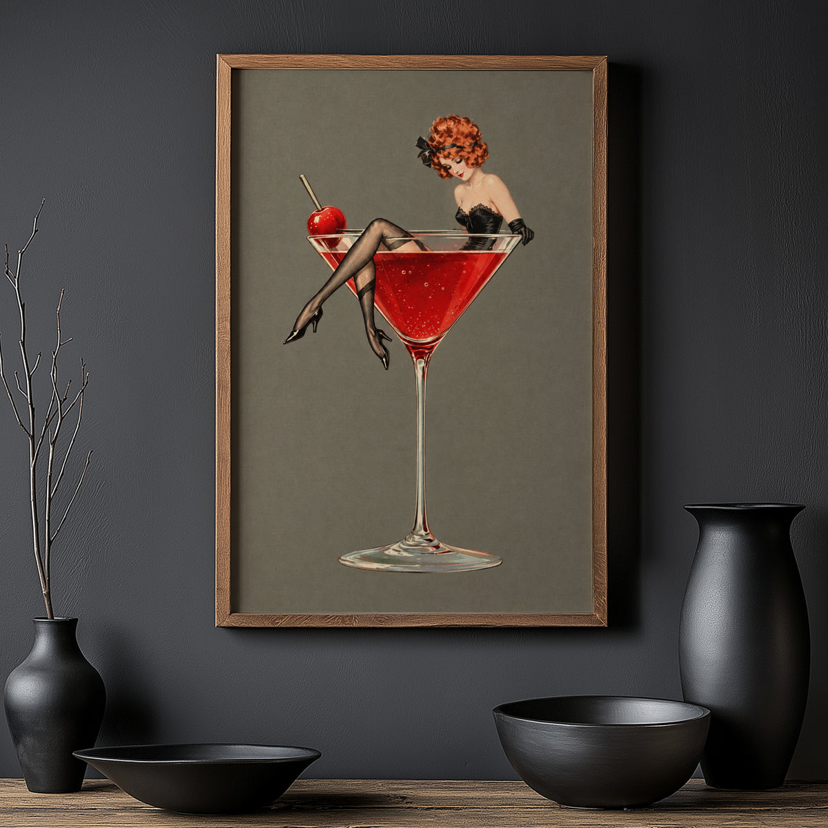 Vintage Cocktail Print Poster, Martini Pin Up Wall Art