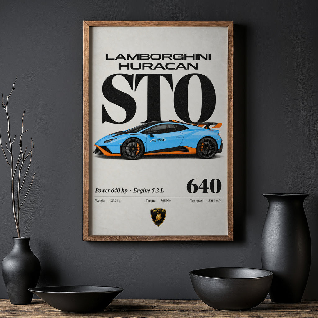 Vintage Lamborghini Huracan STO Print Wall Art