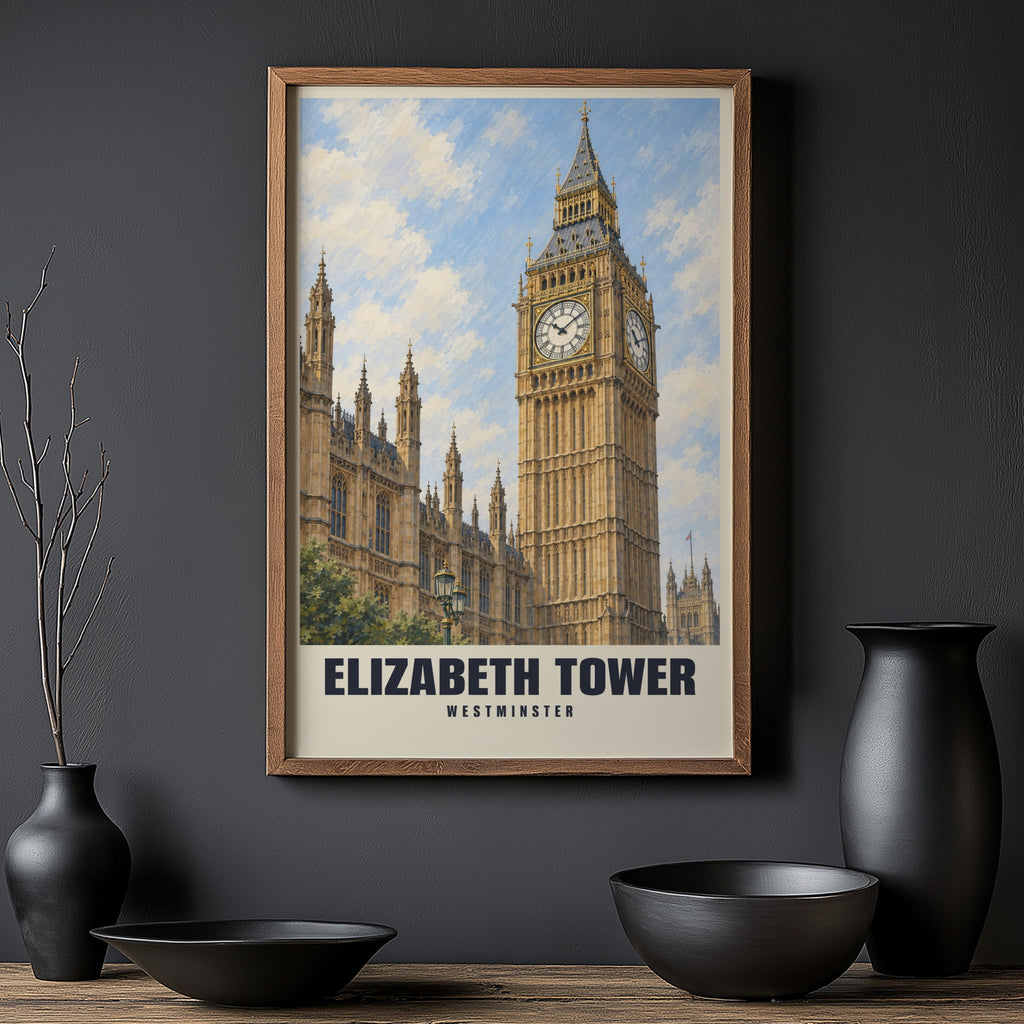 Vintage Elizabeth Tower London Poster, Westminster Print