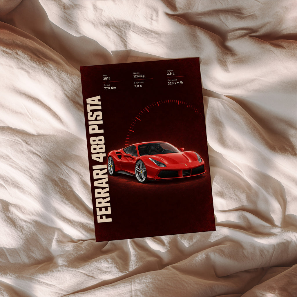 Vintage Ferrari 488 Pista Print, Supercar Art