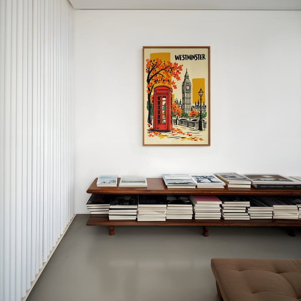 Vintage Westminster London Poster, Red Telephone Box Wall