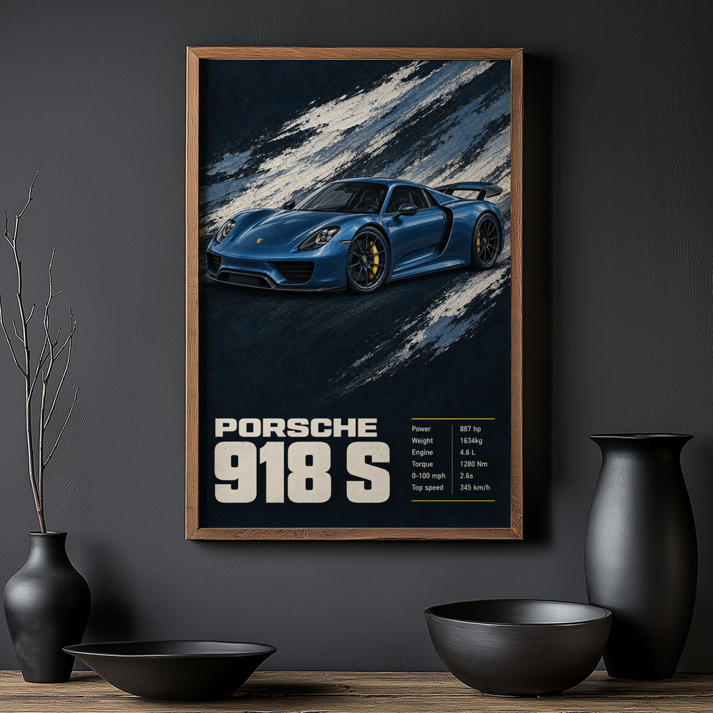 Vintage Porsche 918 S Print, Car Poster, Wall Art