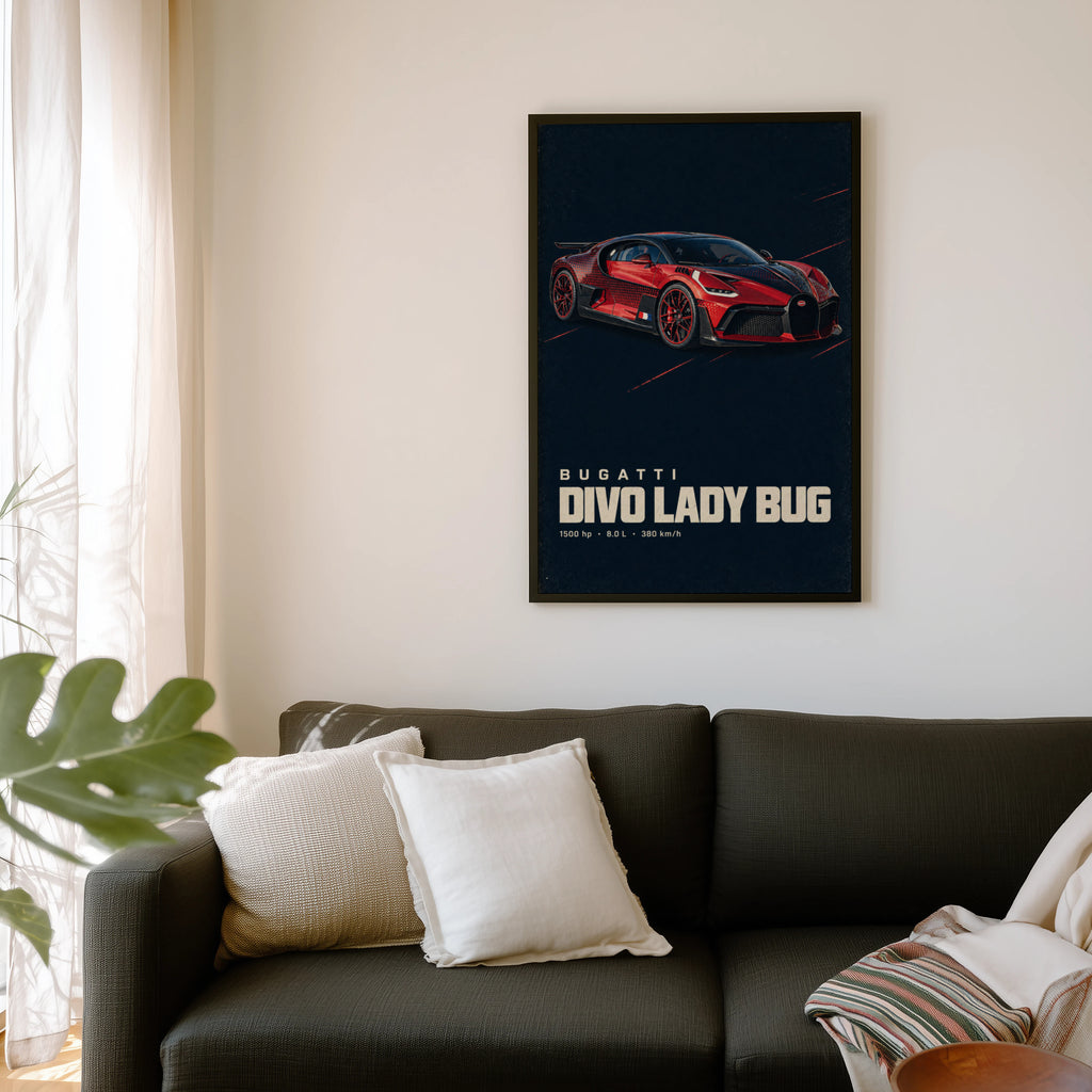 Vintage Bugatti Divo Print, Supercar Wall Art