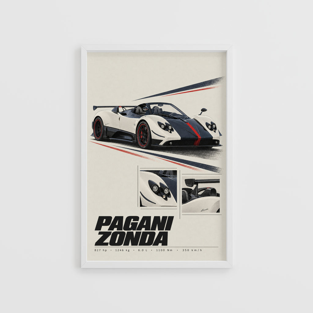 Vintage Pagani Zonda Print, Supercar Wall Art