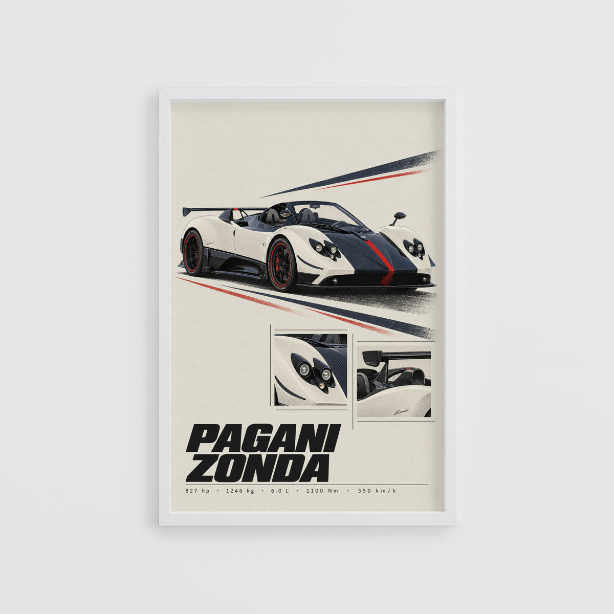 Vintage Pagani Zonda Print, Supercar Wall Art