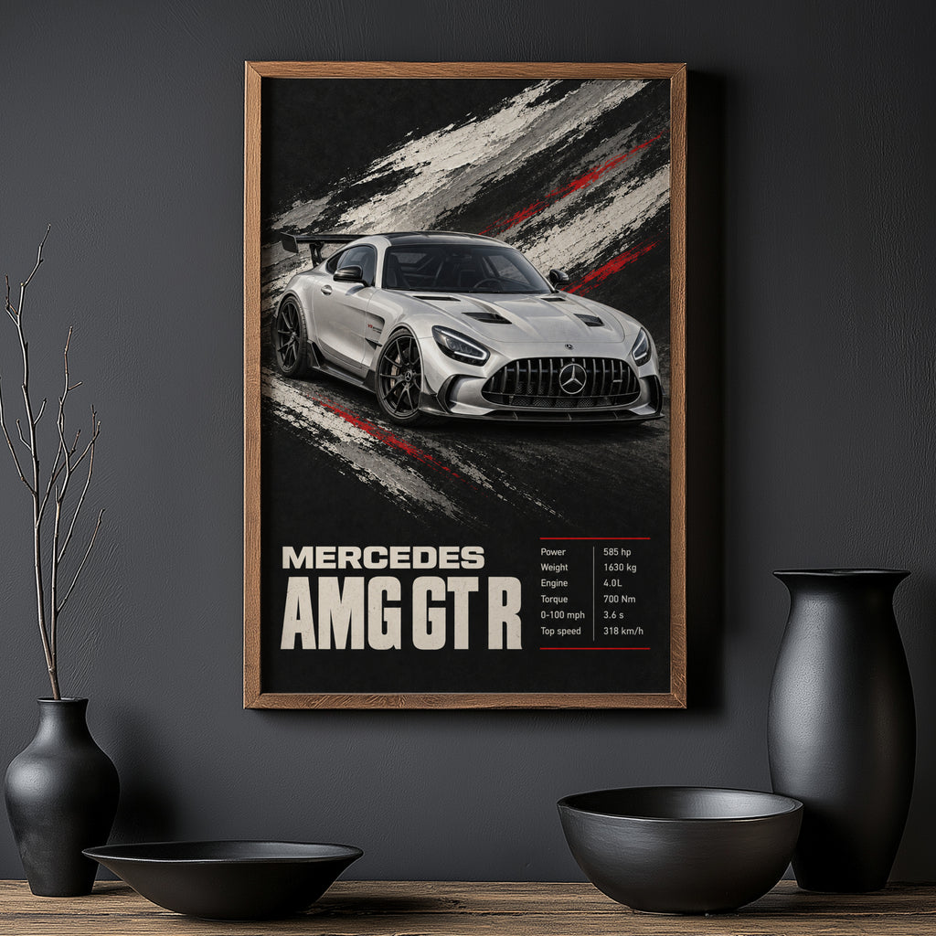 Vintage Mercedes AMG GT R Print, Car Wall Art
