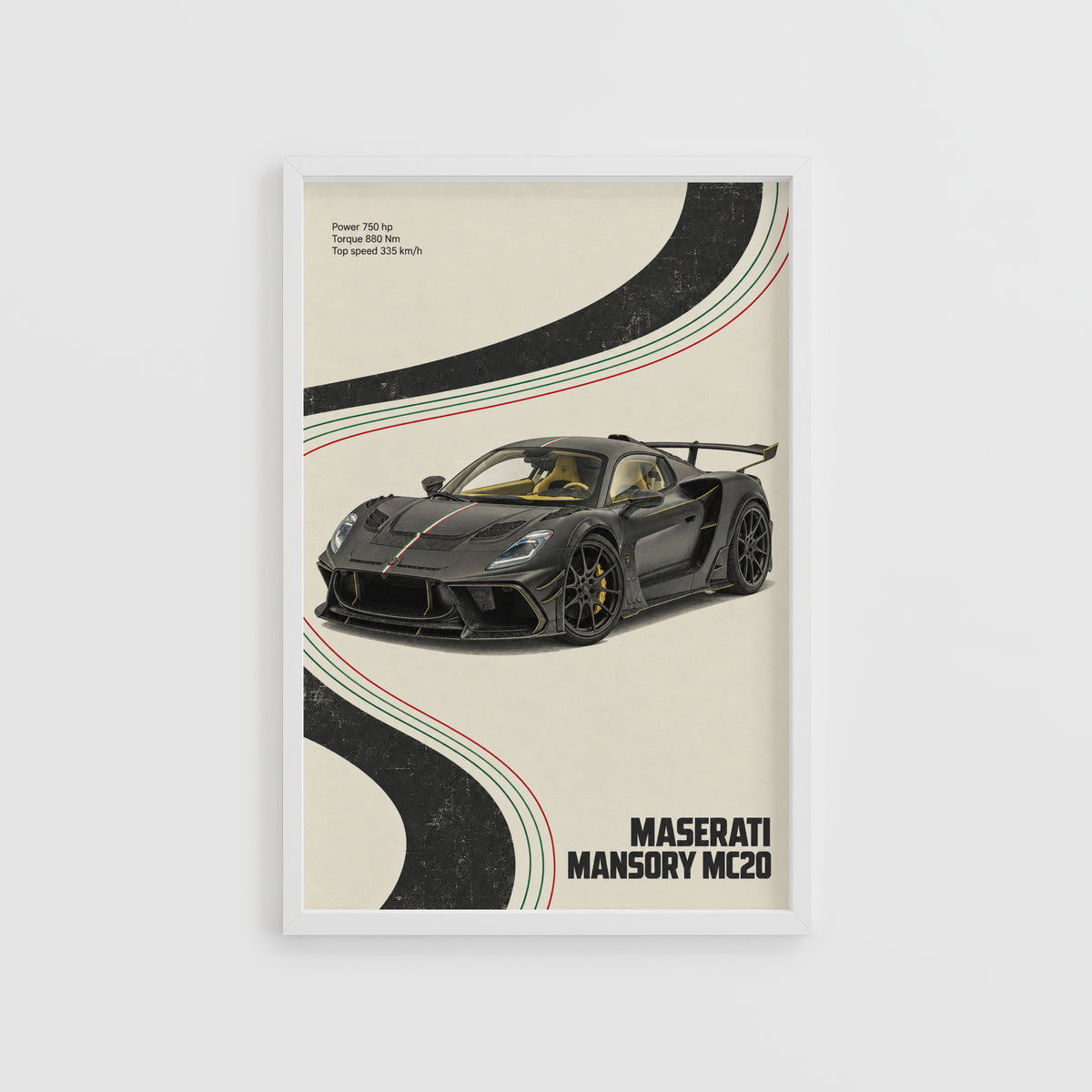 Vintage Maserati MC20 Print, Supercar Wall Art