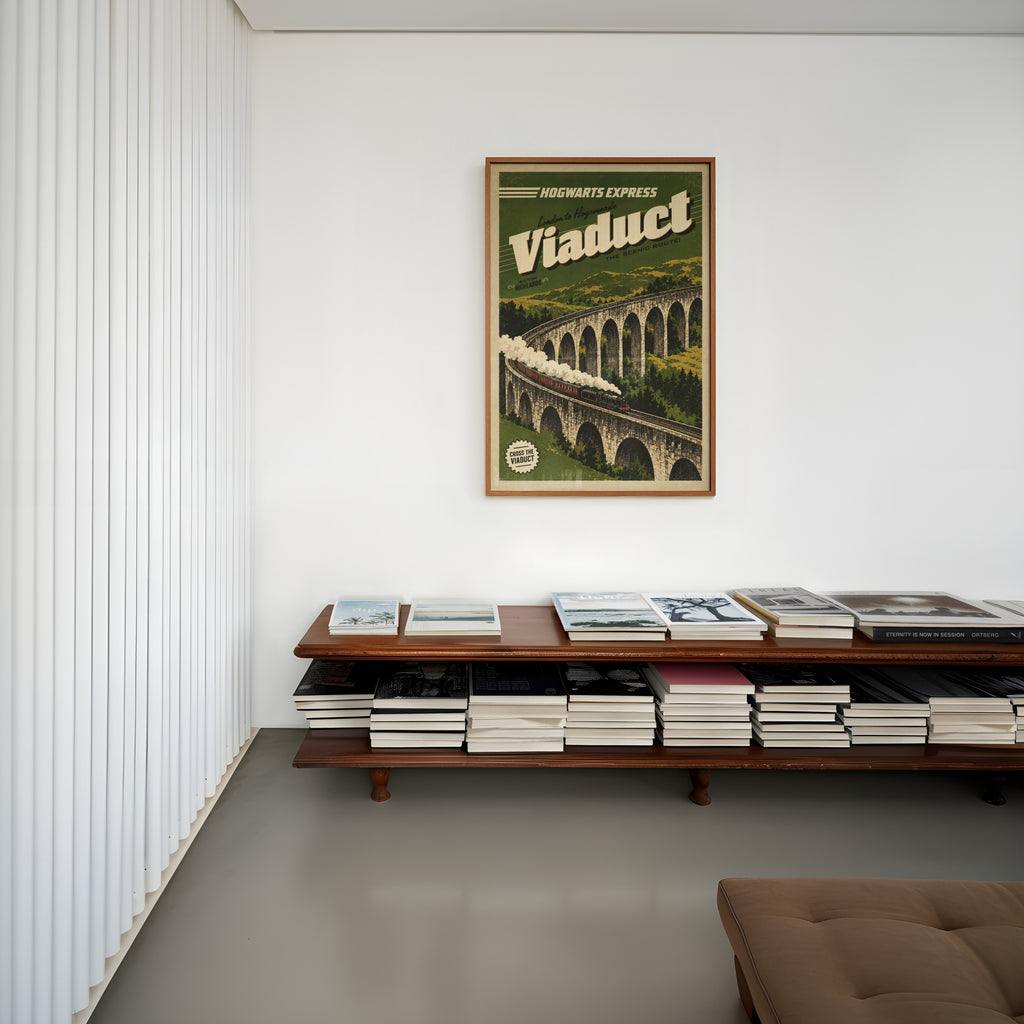 Vintage Viaduct Print Poster, Scottish Highlands Train