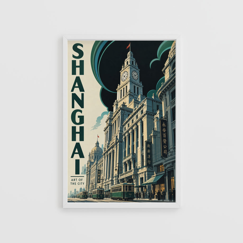 Vintage Shanghai Poster, Art Deco Wall Art, Bund Print