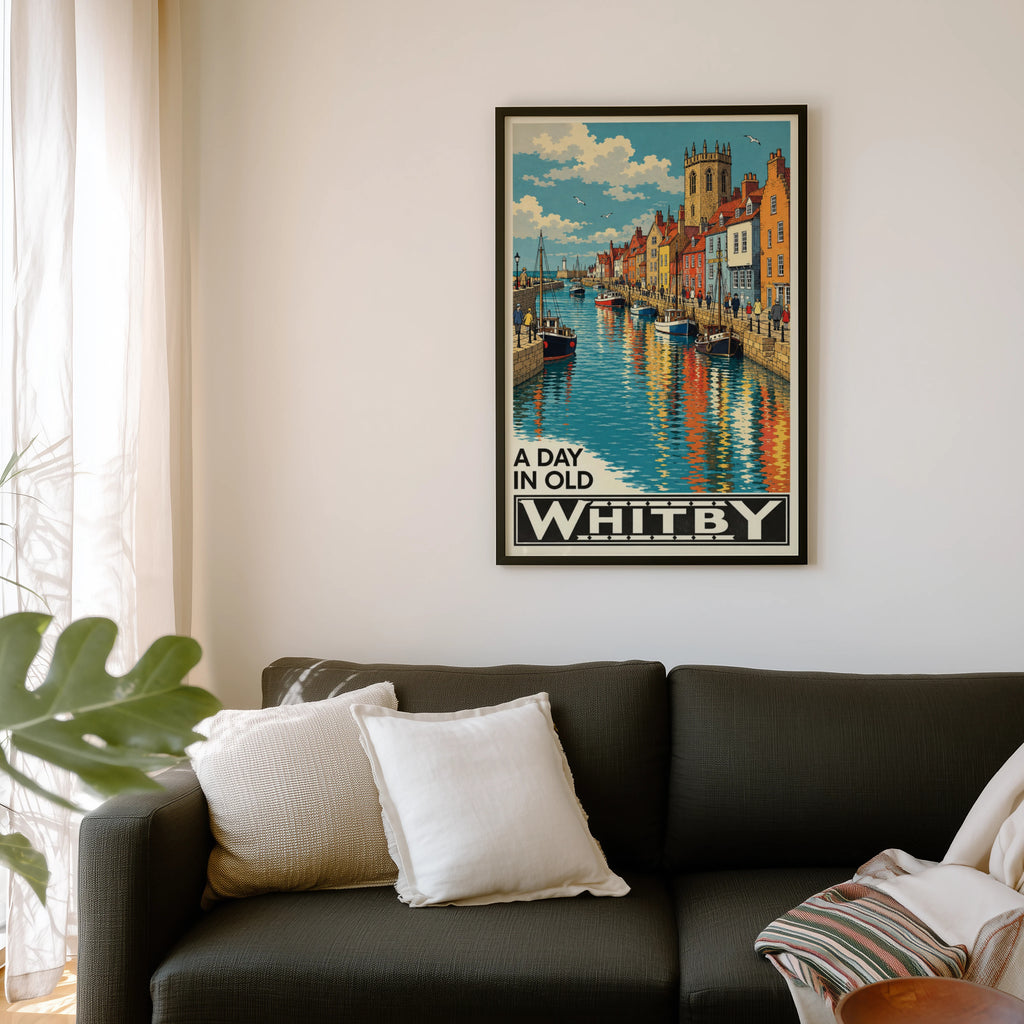 Vintage Whitby Harbour Poster, Yorkshire Coast Wall Art