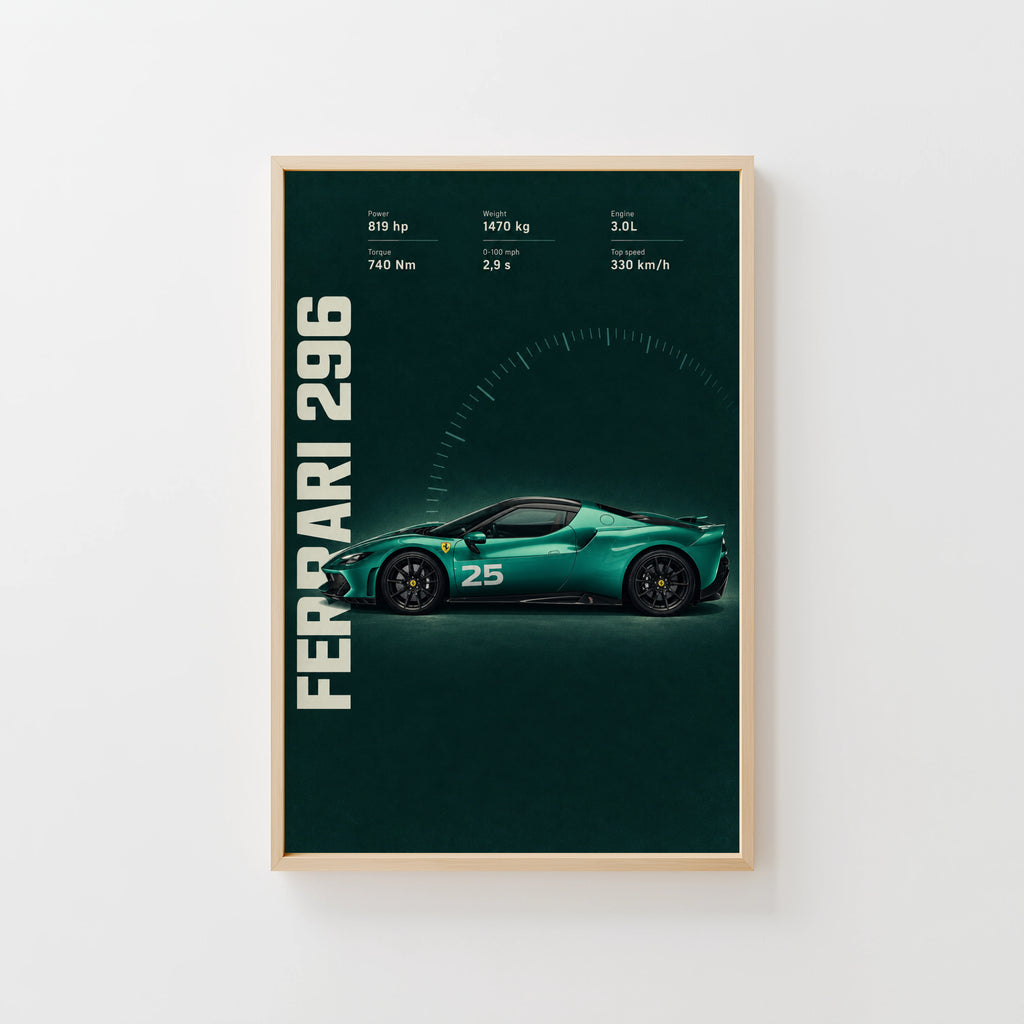 Vintage Ferrari 296 Print, Supercar Wall Art