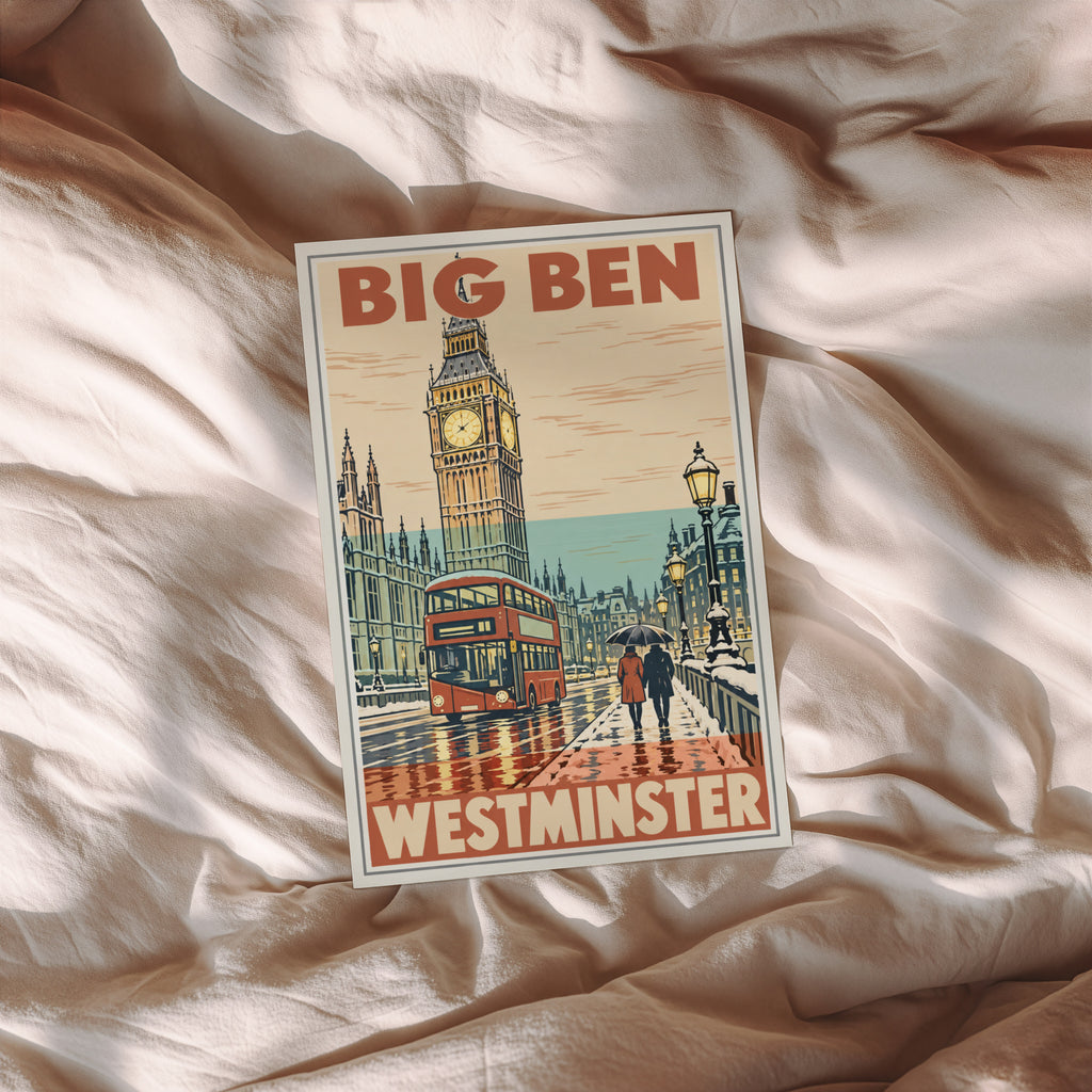 Vintage Big Ben Westminster Poster, London Wall Art Print
