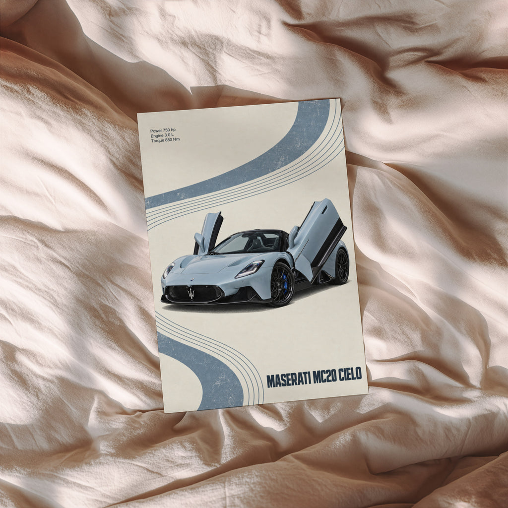 Vintage Maserati MC20 Cielo Print, Car Wall Art