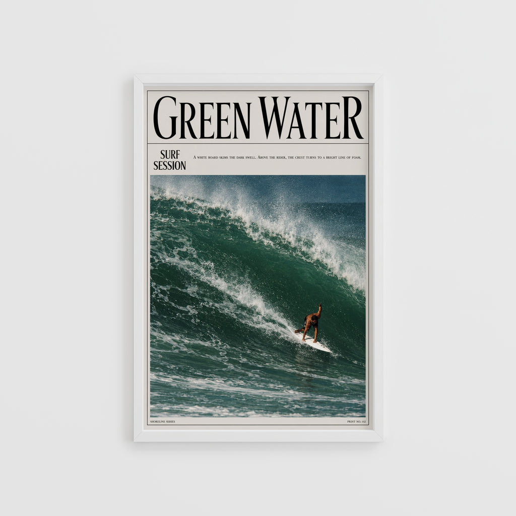 Vintage Green Water Surf Print, Surf Poster, Wave Art