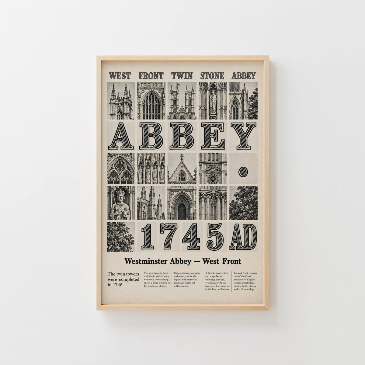 Vintage Westminster Abbey Poster, Gothic Print