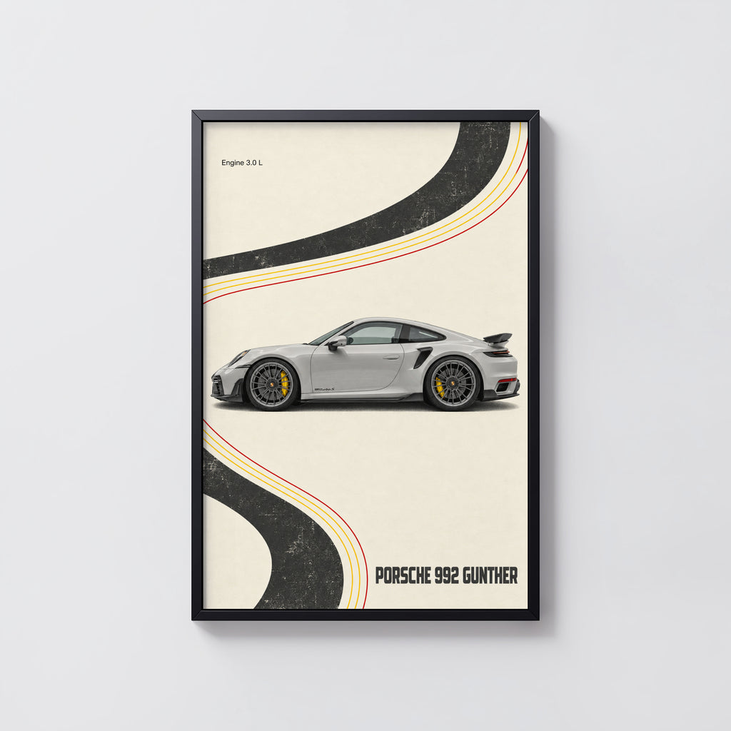 Vintage Porsche 992 Car Print, Retro Wall Art