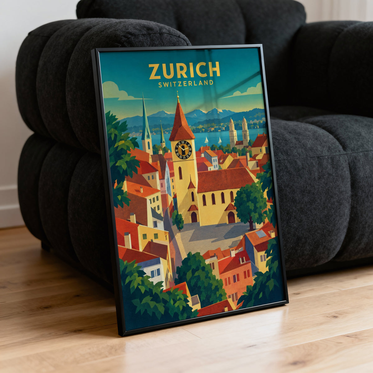 Vintage Zurich Switzerland Poster, Art Deco Print