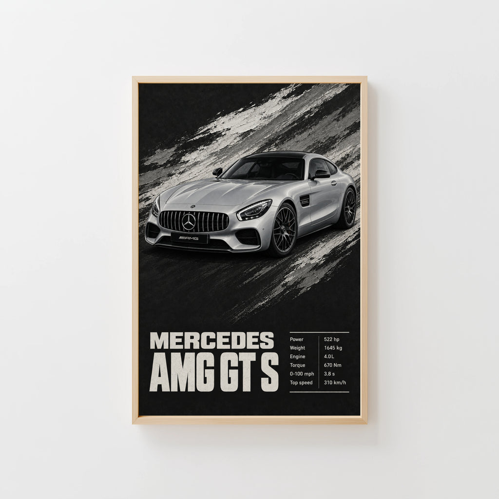 Vintage Mercedes AMG GT S Print, Car Wall Art