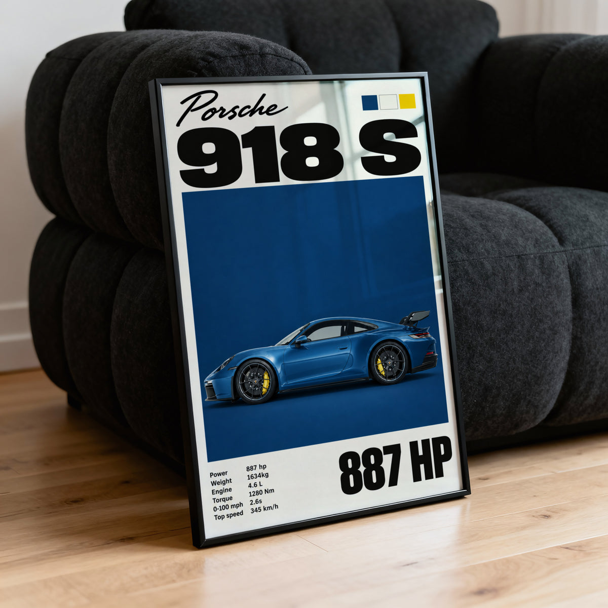 Vintage Porsche 918 S Print, Car Poster, Blue Wall Art