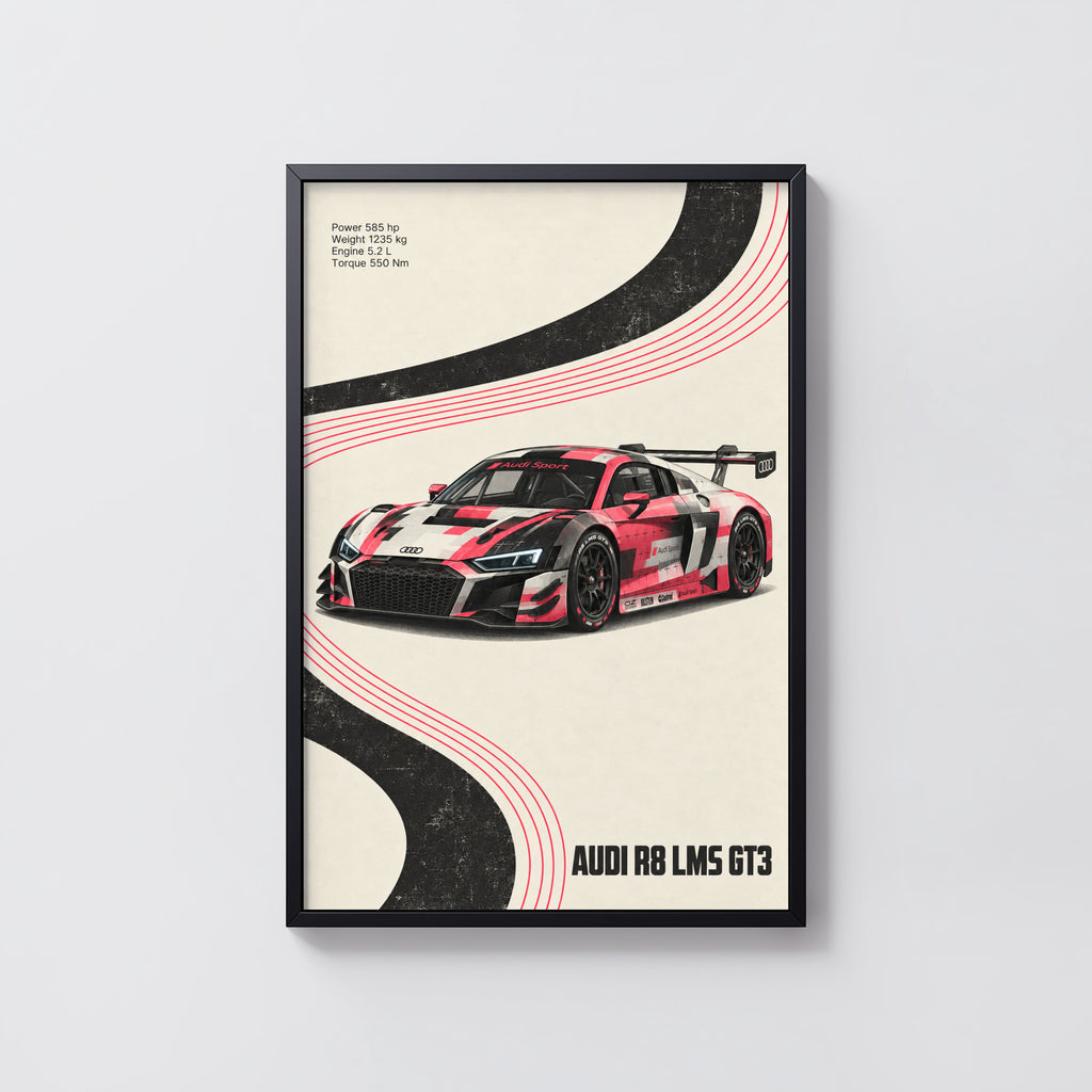 Vintage Audi R8 LMS GT3 Print, Racing Car Poster Art