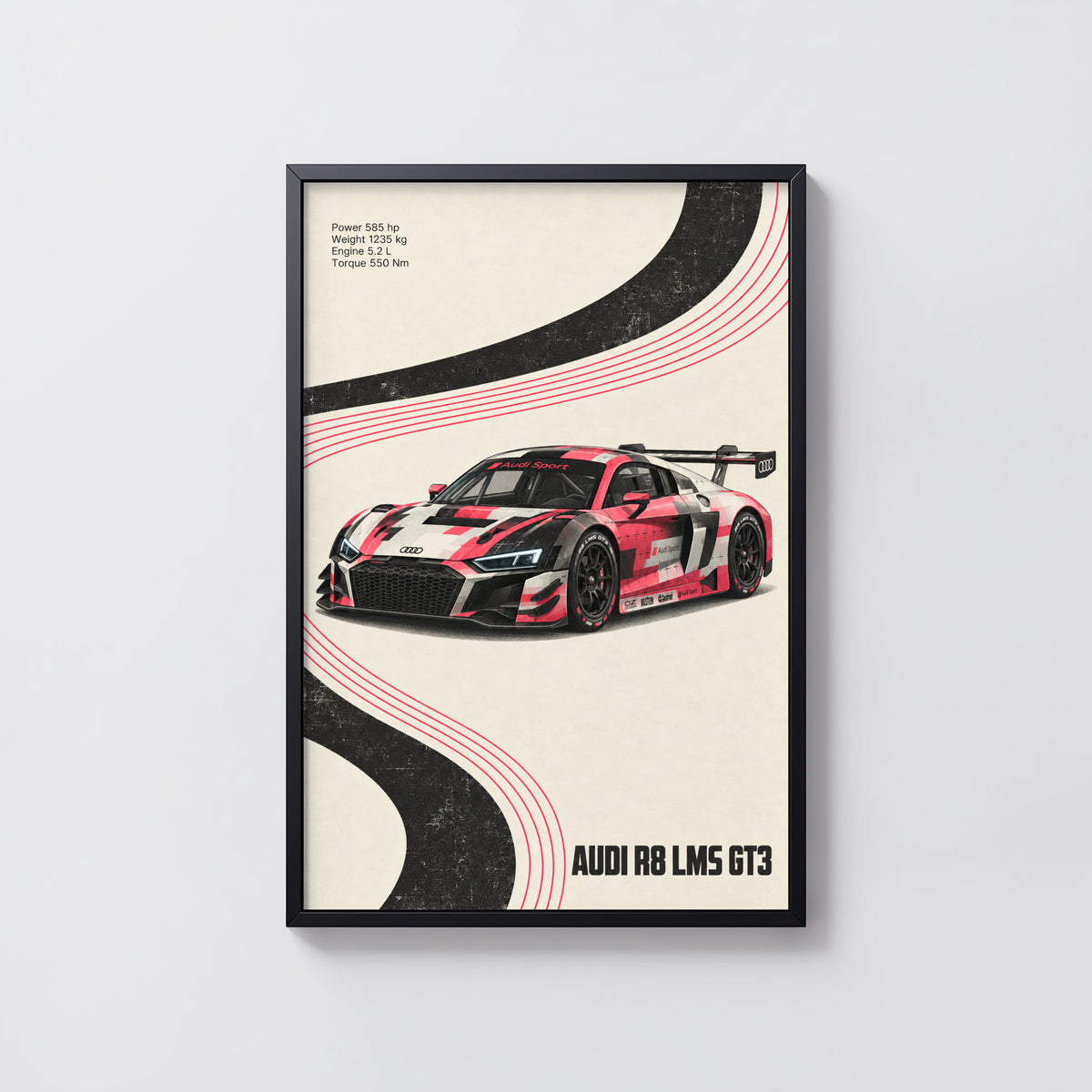 Vintage Audi R8 LMS GT3 Print, Racing Car Poster Art