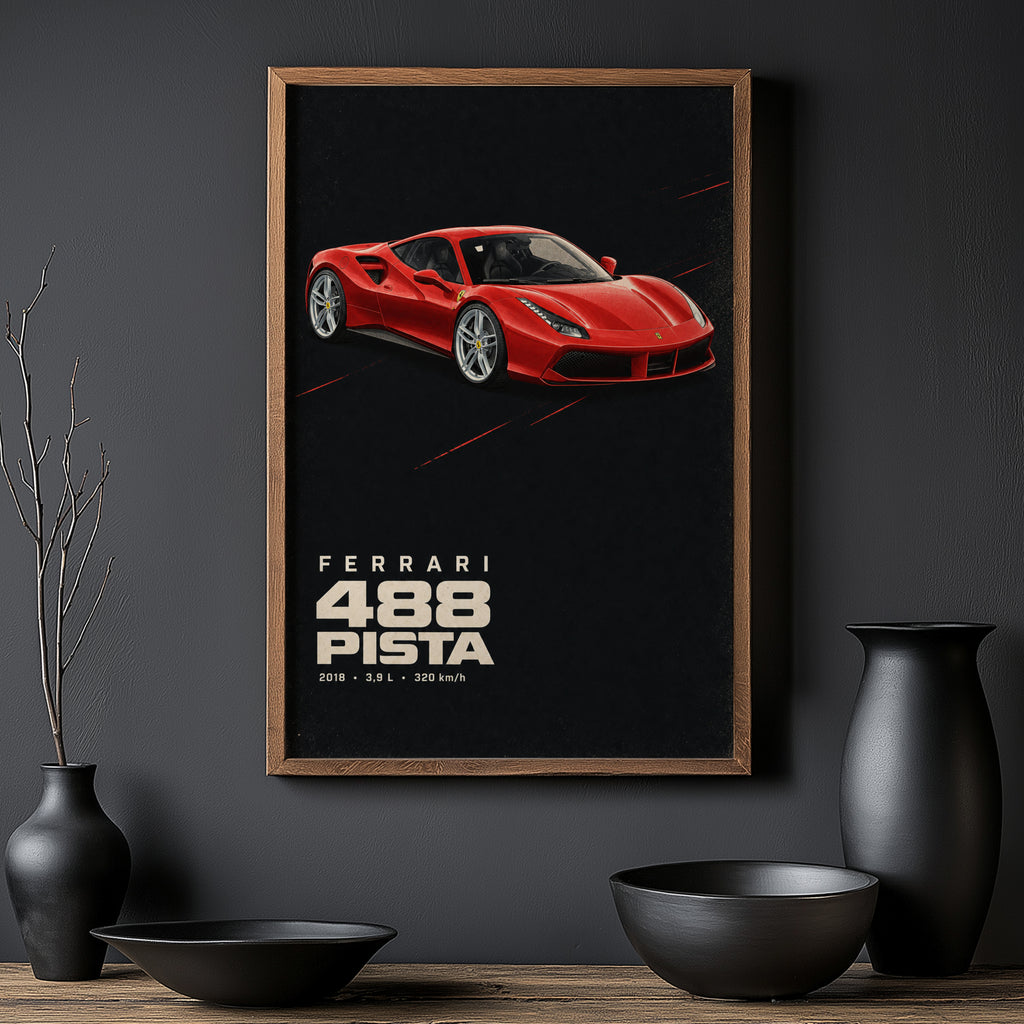 Vintage Ferrari 488 Pista Print, Car Wall Art