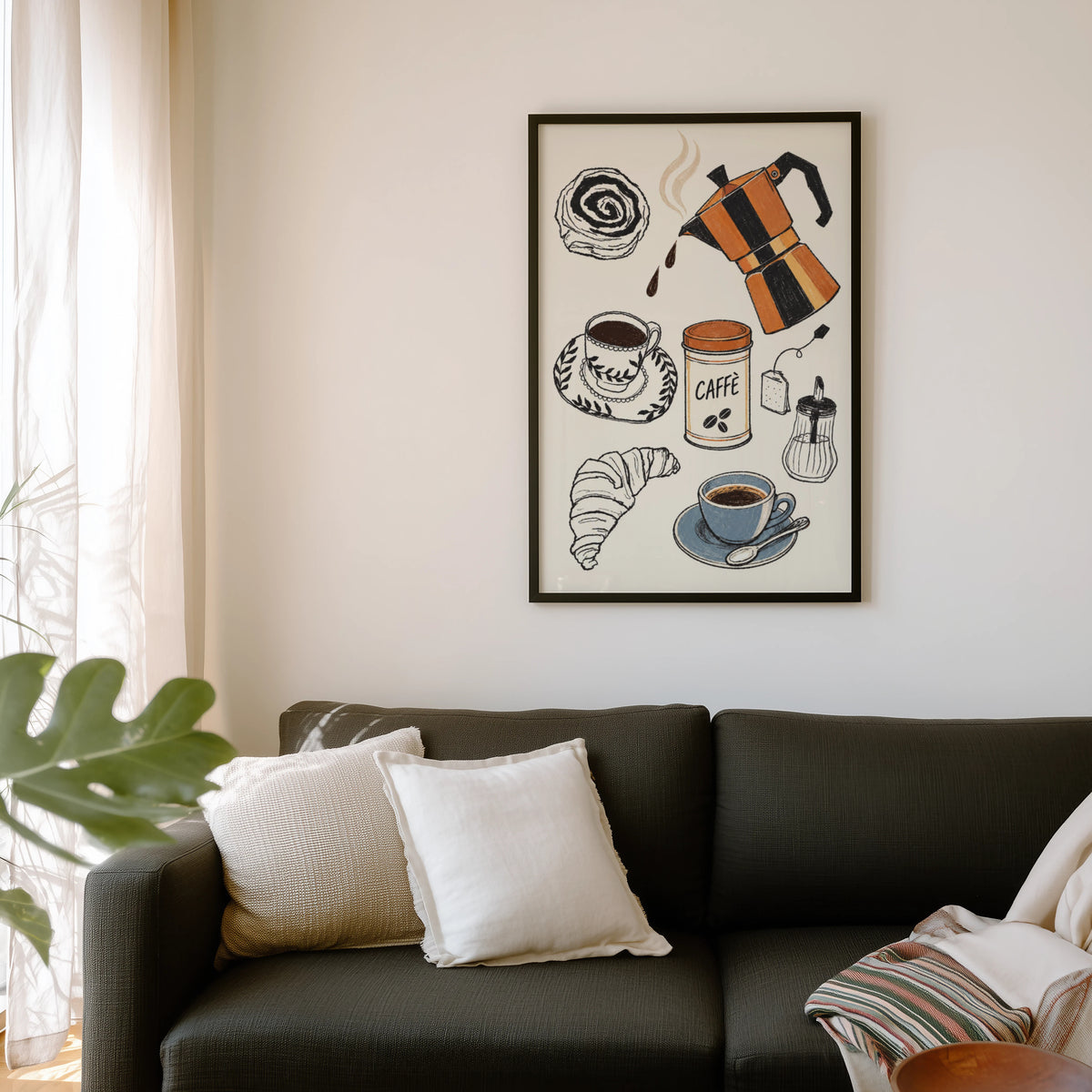 Vintage Coffee Poster, Moka Pot Print, Kitchen Wall Art