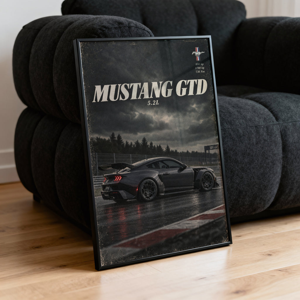 Vintage Mustang GTD Print, Muscle Car Wall Art