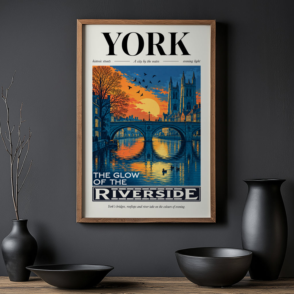 Vintage York Poster, England Travel Wall Art, Riverside