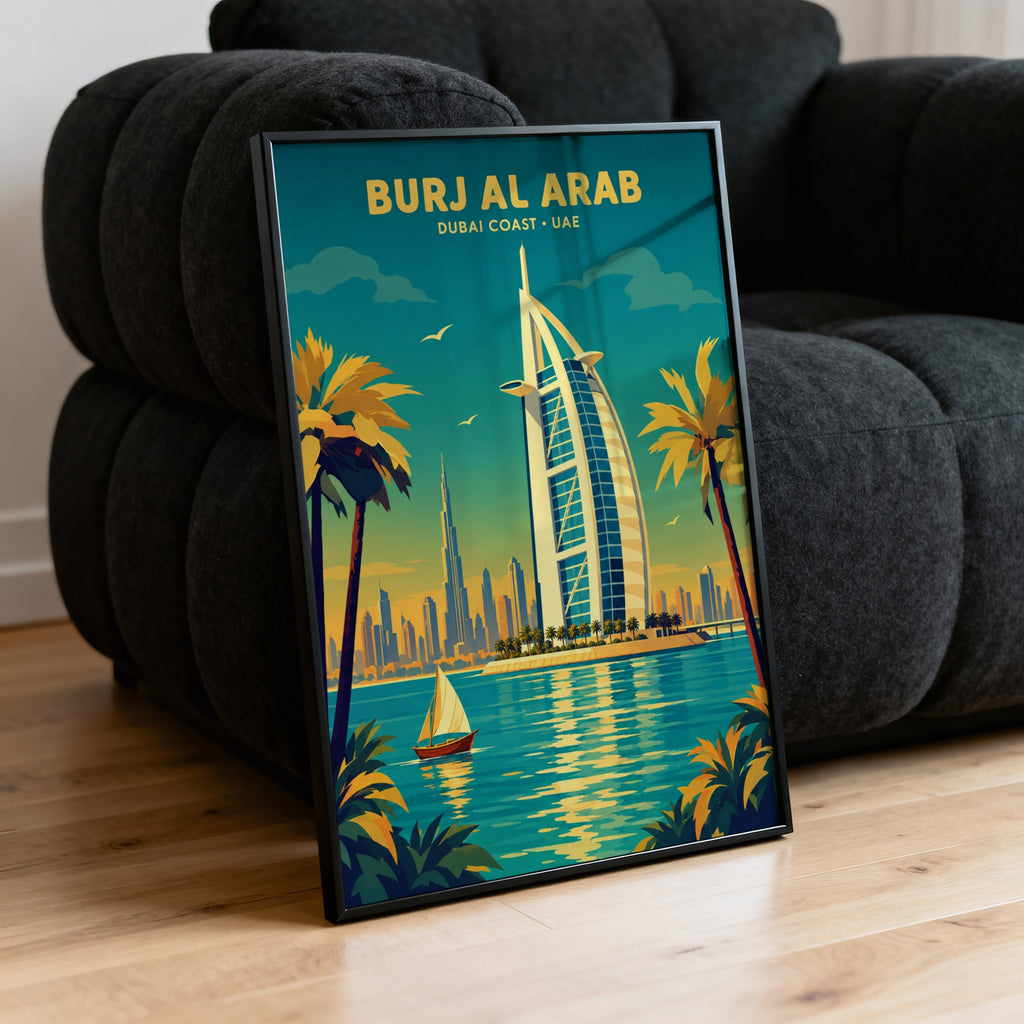 Vintage Burj Al Arab Dubai Poster, Travel Wall Art, Print