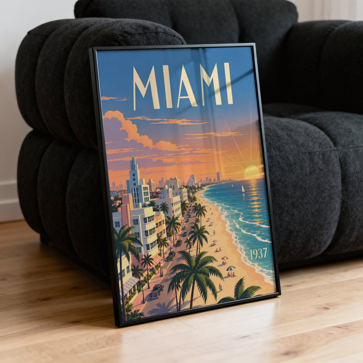 Vintage Miami Poster, Art Deco Wall Art, Beach Print