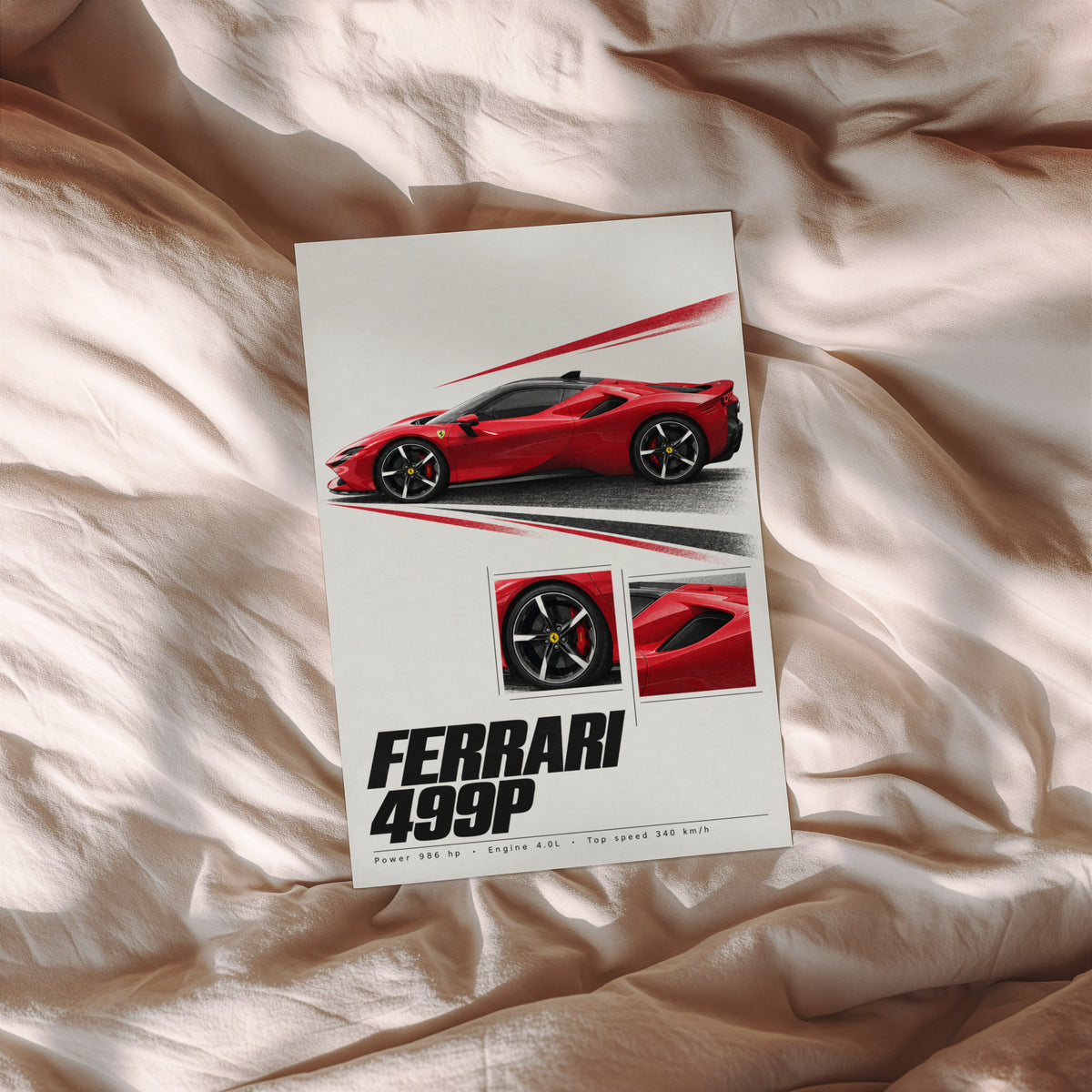 Vintage Ferrari 499P Print, Red Supercar Wall Art