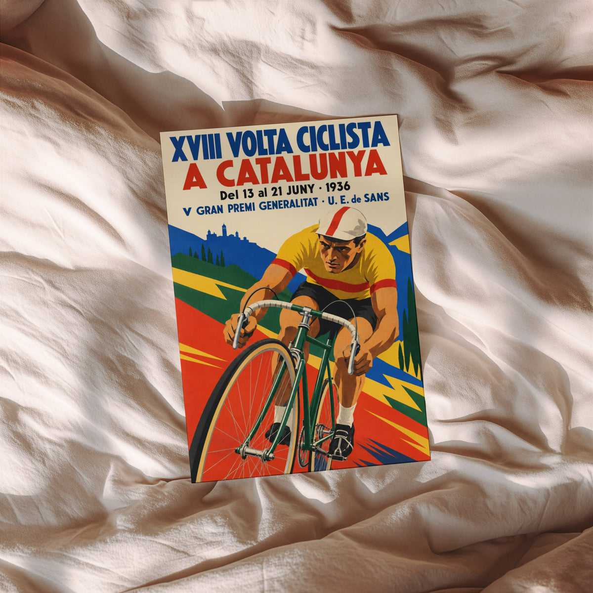 Vintage Cycling Poster, Catalunya Wall Art, Bike Race Print