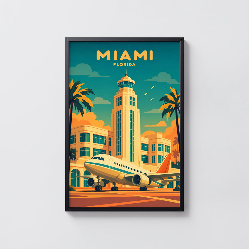 Vintage Miami Florida Poster, Art Deco Airport Wall Art