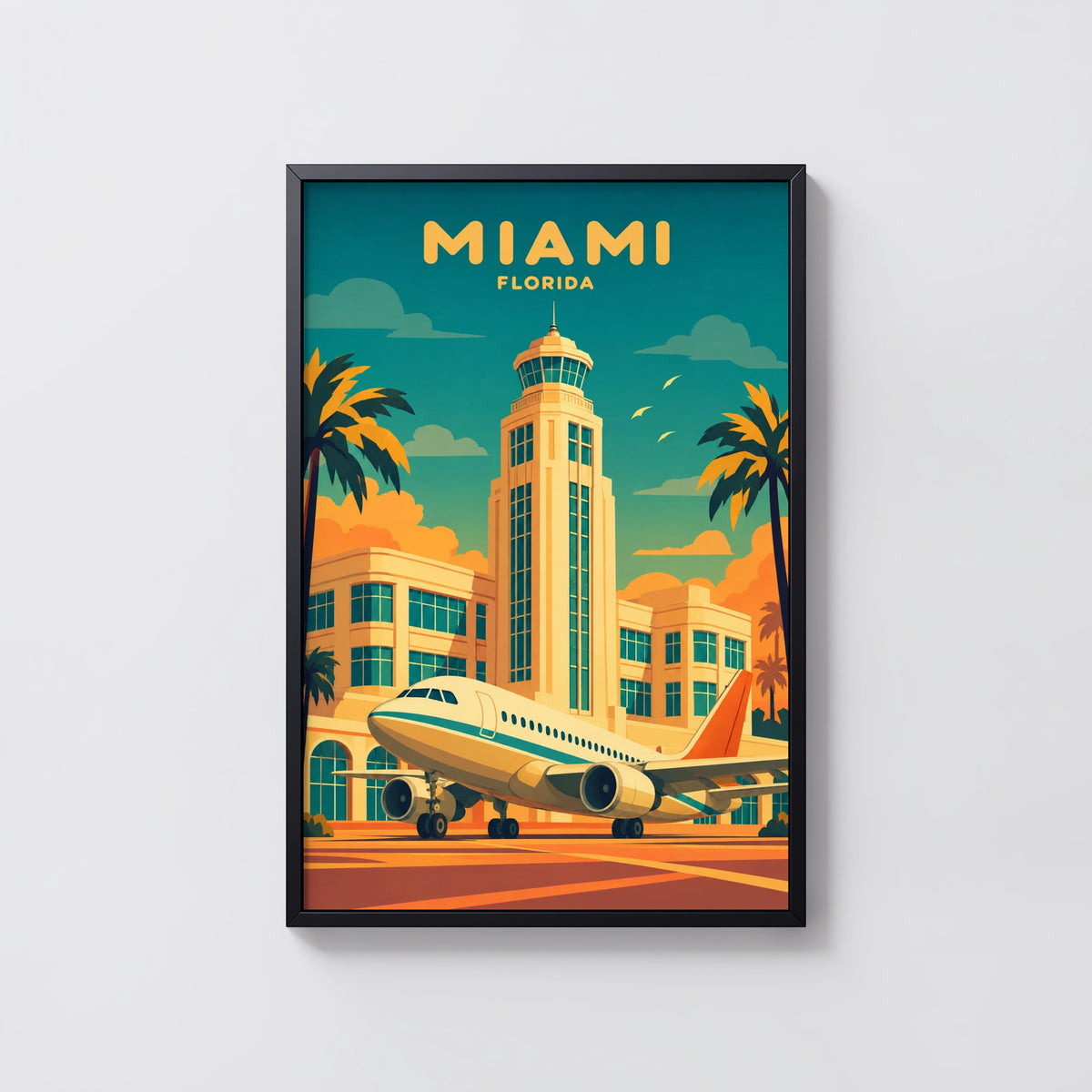 Vintage Miami Florida Poster, Art Deco Airport Wall Art