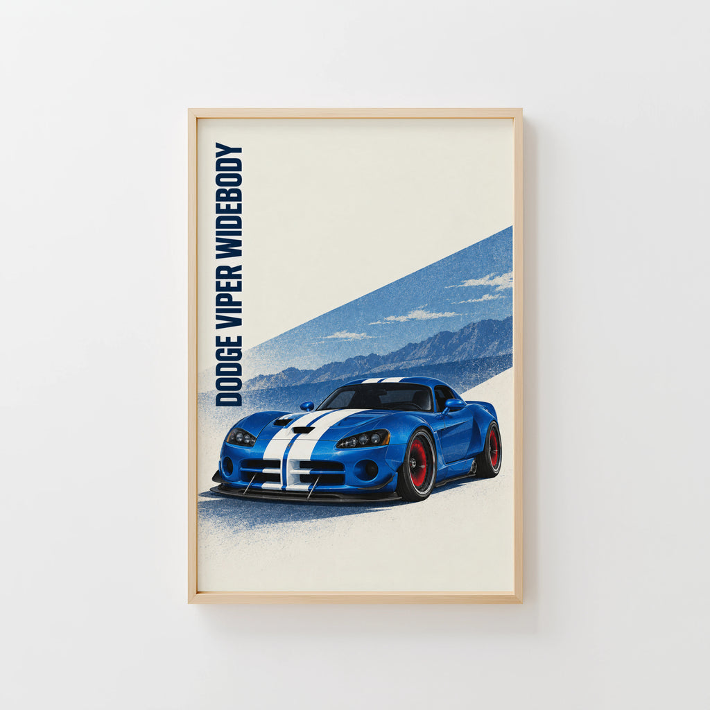 Vintage Dodge Viper Print, Blue Car Wall Art