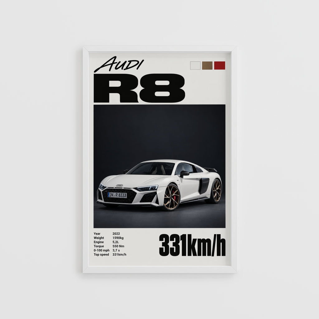 Vintage Audi R8 Print, Supercar Wall Art
