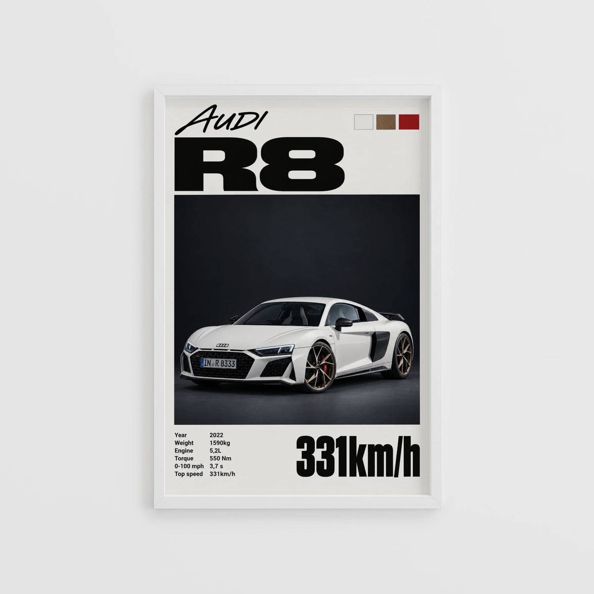 Vintage Audi R8 Print, Supercar Wall Art